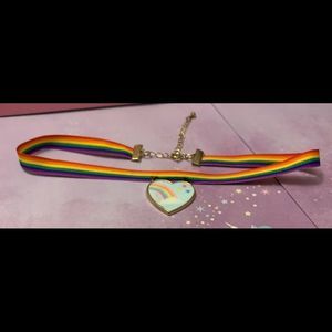 Rin's Unique Boutique - Handmade - Rainbow Choker with Heart Charm